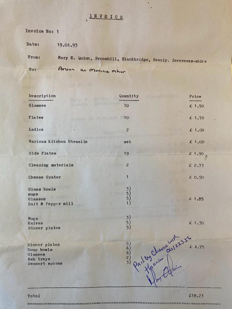 Crockery receipt 1993